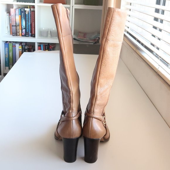 Uffizi Brown Leather Tall Heeled Boots With Metallic Harness Size 9.5 M - Picture 6 of 16